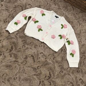 Floral Embroidered Cream Cardigan